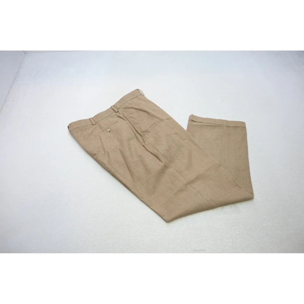 Polo Ralph Lauren Dress Pants Mens 36x29 Brown Glen Plaid Pleated Cuffed